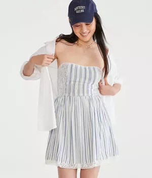 Расклешенное платье без бретелек в вертикальную полоску Aeropostale, бежевый