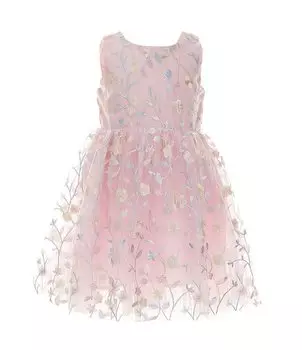 Расклешенное платье без рукавов с цветочной вышивкой Popatu Little Girls 2–7, розовый