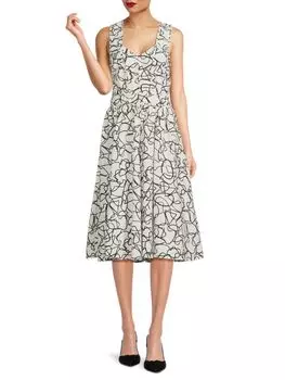 Расклешенное платье до колена с принтом Abstarct T Tahari, слоновая кость