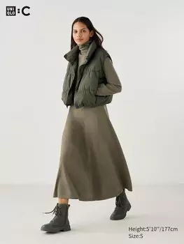 Расклешенное платье из гладкого суфле Uniqlo, бежевый