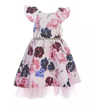 Расклешенное платье из микадо с развевающимися рукавами и цветочным принтом Rare Editions Little Girls 2T-6X, цветочный