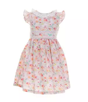 Расклешенное платье из поплина с развевающимися рукавами и принтом кролика Bonnie Jean Little Girls 2T-6X, розовый