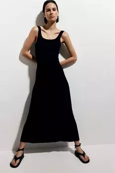 Расклешенное платье из рубчатого трикотажа H&M, черный