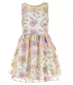 Расклешенное платье из сеточки Rare Editions для больших девочек 7–16 лет без рукавов с цветочным принтом и бисером, цветочный