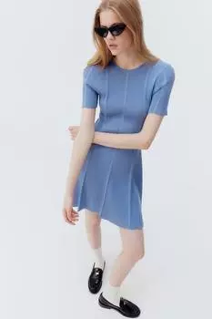 Расклешенное платье из трикотажного полотна в рубчик H&M, синий