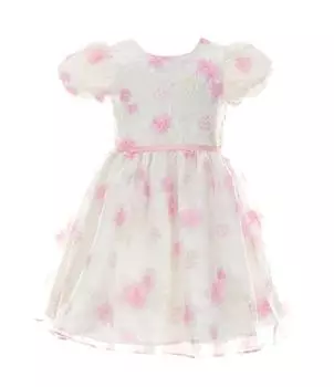 Расклешенное платье из выгоревшей органзы Rare Editions Little Girls 2T-6X с пышными рукавами и цветочным принтом, розовый