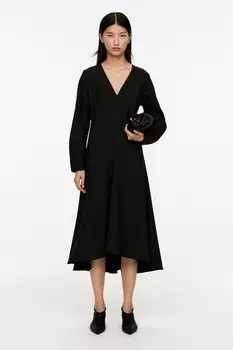 Расклешенное платье миди из смесовой шерсти Arket, черный