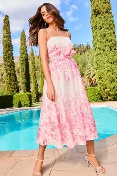 Расклешенное платье миди на бретелях Lipsy, розовый