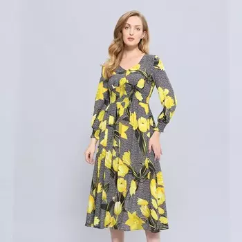 Расклешенное платье миди с крупным цветочным принтом S&J Weekends, мультиколор