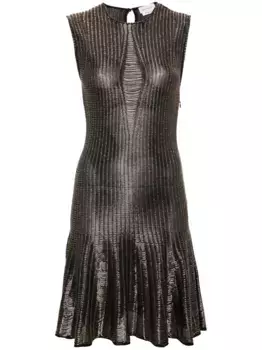 Расклешенное платье с эффектом металлик Alexander McQueen, черный