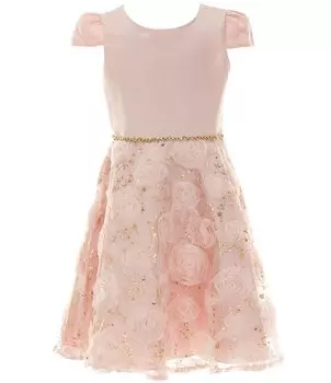 Расклешенное платье с атласным лифом/сутажной юбкой для больших девочек 7–16 лет Rare Editions, розовый