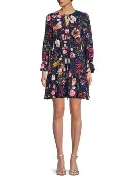 Расклешенное платье с цветочным принтом Eliza J, темно-синий