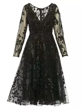 Расклешенное платье с цветочным принтом и украшением Mac Duggal, черный