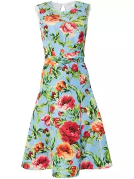 Расклешенное платье с драпировкой и принтом Carolina Herrera, синий