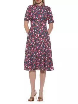 Расклешенное платье с контрастным воротником Alexia Admor, цвет Green Garden