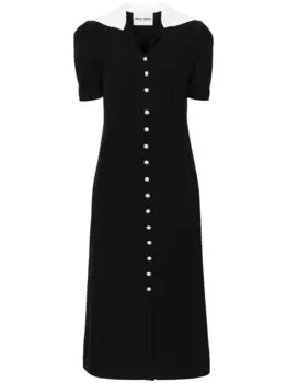 Расклешенное платье с кристаллами MIU MIU, черный