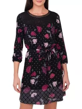 Расклешенное платье с кружевной вставкой и цветочным принтом Daniel Rainn, черный