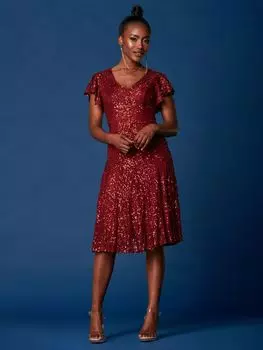 Расклешенное платье с пайетками Jolie Moi, бордовый