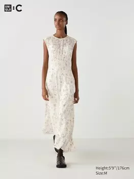 Расклешенное платье с принтом без рукавов Uniqlo, белый