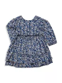 Расклешенное платье с принтом Ditsy для маленьких девочек и маленьких девочек Bardot Junior, темно-синий