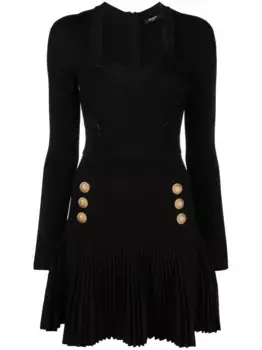 Расклешенное платье в рубчик BALMAIN, черный