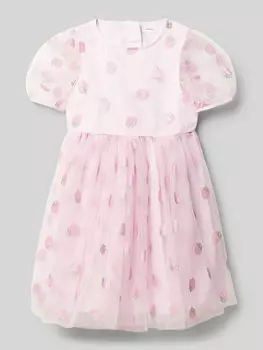 Расклешенное сетчатое платье с блестящим принтом и рукавами-фонариками s.Oliver RED LABEL, светло-розовый