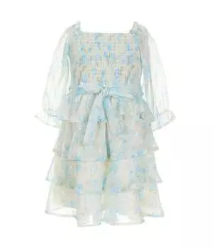 Расклешенное шифоновое платье Rare Editions с длинными рукавами и цветочным принтом для маленьких девочек 2T-6X, синий