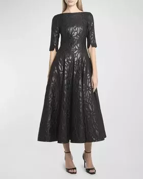 Расклешенное жаккардовое платье миди Daisy Talbot Runhof, цвет Black
