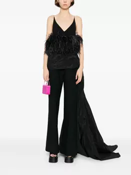 Расклешенные брюки Isabel Sanchis из тафты с драпировкой и высокой талией, черный