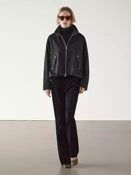 Расклешенные брюки из бархата Massimo Dutti, черный