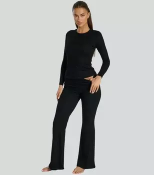 Расклешенные брюки из черного джерси в рубчик South Beach со складками South Beach, черный