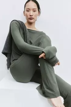 Расклешенные брюки из джерси H&M, зеленый