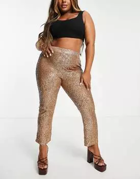 Расклешенные брюки из джерси с пайетками ASOS DESIGN Curve цвета розового золота