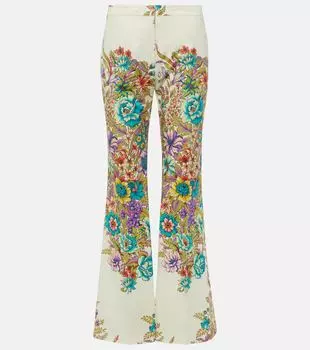 Расклешенные брюки из хлопка с цветочным принтом Etro, мультиколор