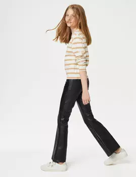 Расклешенные брюки из искусственной кожи (6–16 лет) Marks & Spencer, черный