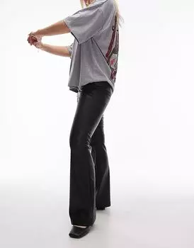 Расклешенные брюки из искусственной кожи фасона «песочные часы» черного цвета Topshop