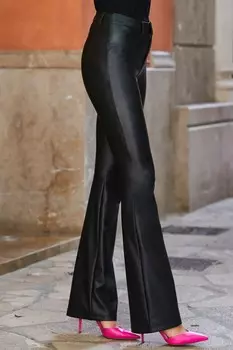 Расклешенные брюки из искусственной кожи с пуговицами спереди Sosandar, черный