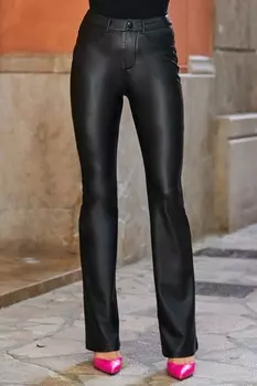 Расклешенные брюки из полиуретана застегиваются на пуговицы Sosandar, черный