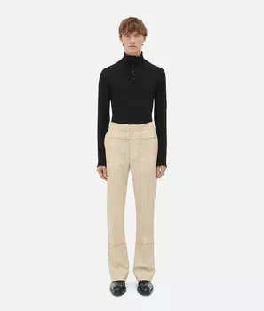 Расклешенные брюки из шерстяной саржи Notebook Bottega Veneta, синий/бежевый/розовый
