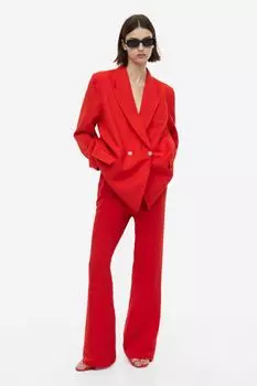 Расклешенные брюки из смесового льна H&M