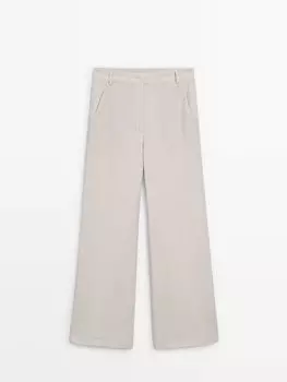 Расклешенные брюки из смесового льна Massimo Dutti, бежевый