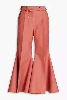 Расклешенные брюки из смесовой шерсти с поясом ZIMMERMANN, античная роза