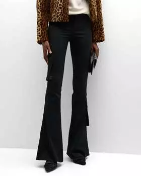 Расклешенные брюки-карго из эластичной тафты черного цвета Philosophy di Lorenzo Serafini