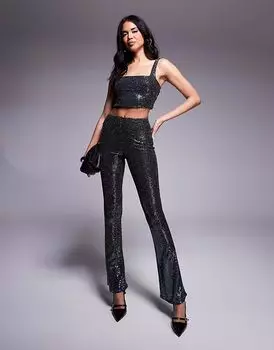 Расклешенные брюки New Look черного цвета с пайетками