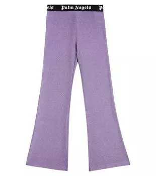 Расклешенные брюки ребристой вязки с высокой посадкой Palm Angels Kids, фиолетовый