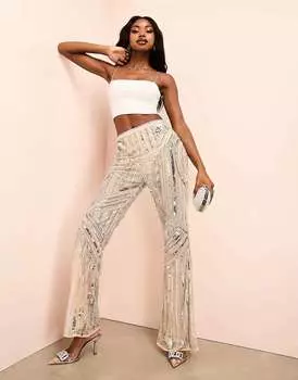 Расклешенные брюки розового и золотого цвета с украшением ASOS LUXE