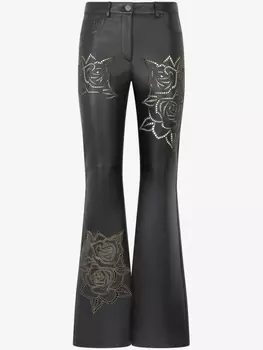 Расклешенные брюки с цветочной вышивкой Roberto Cavalli, черный