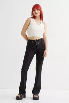 Расклешенные брюки с поясом H&amp;M, черный