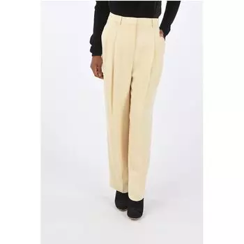 Расклешенные брюки с высокой талией из крепа и двойной складкой Tory Burch, Beige
