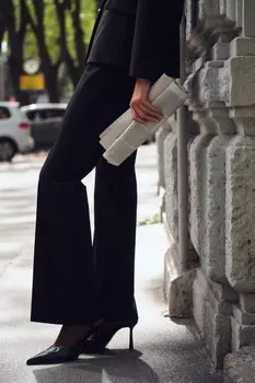 Расклешенные брюки с высокой талией ZARA, черный